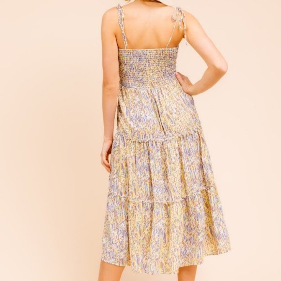 Abstract Leaf Floral Print Tiered Midi Dress - Picture 2 of 10